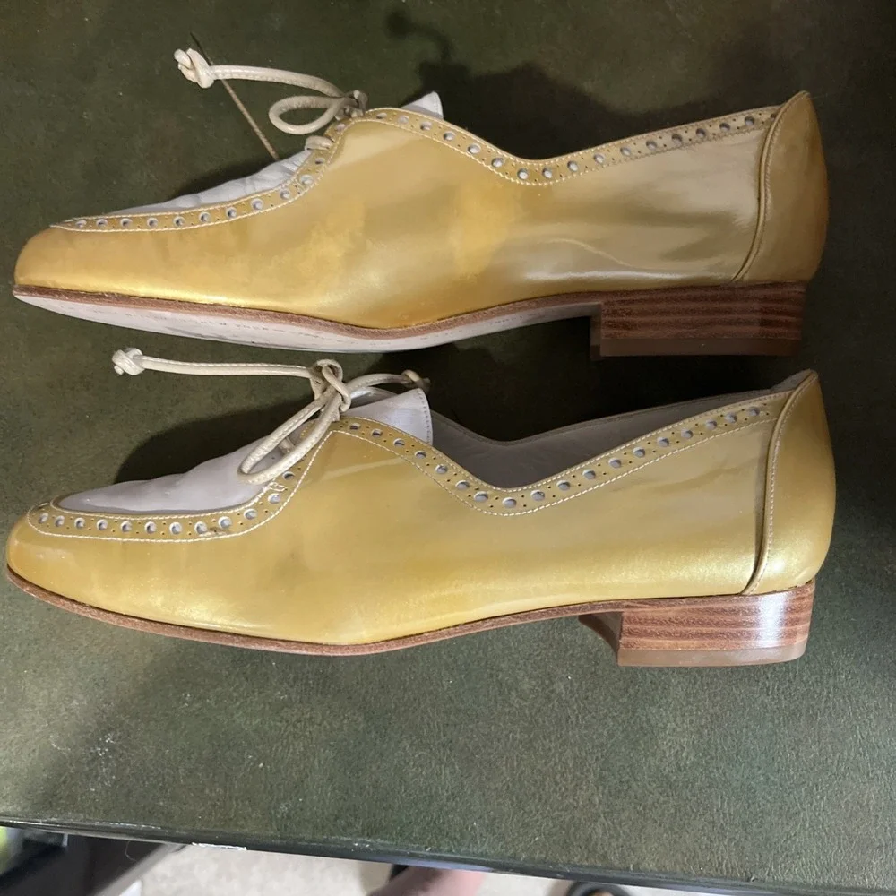 Stuart Weitzman Leather Gold Two Tone Loafers  Made in Spain Barely Worn 7.5